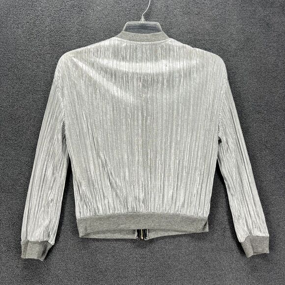 Silver Metallic Jacket Womens Full Zip Cuffed Made in Italy Light Thin Cardigan - Picture 2 of 14